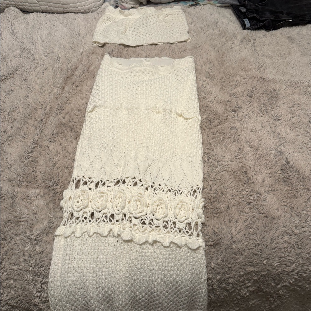 MABLE Pointelle Top and Crochet Maxi Skirt Set - Picture 6 of 7